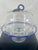 Vintage Hand-Blown Cake Stand With Cover, Cobalt Blue Trim Unique design with blue leaf detail that serves as handle for...