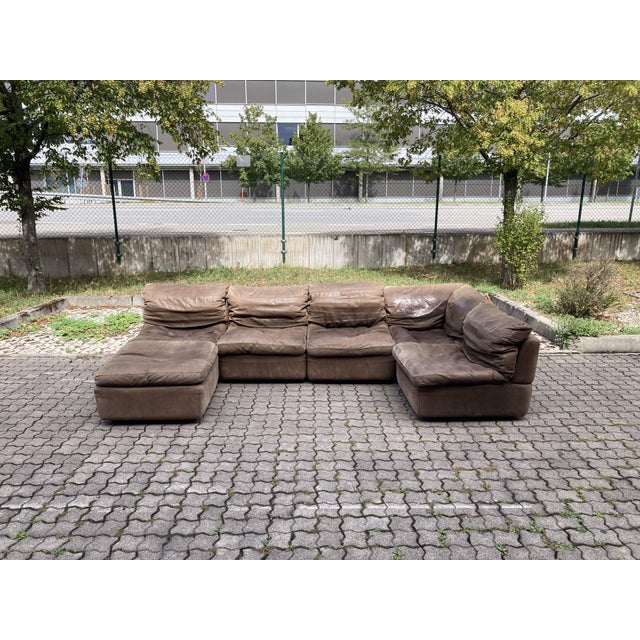 Mid-Century Modern Vintage Brown Leather Sofa from Rolf Benz, 1970s, Set of 6 For Sale - Image 3 of 18