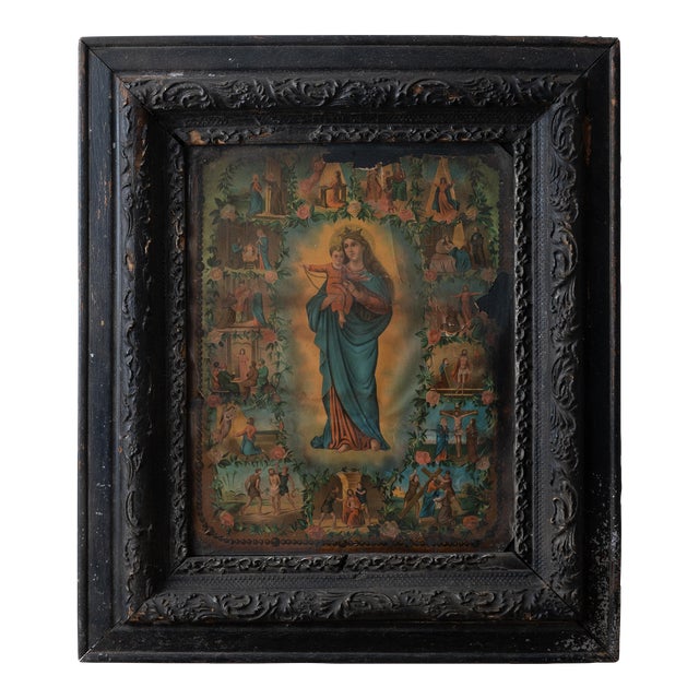 Our Lady of Rosary Madonna, German Lithograph For Sale
