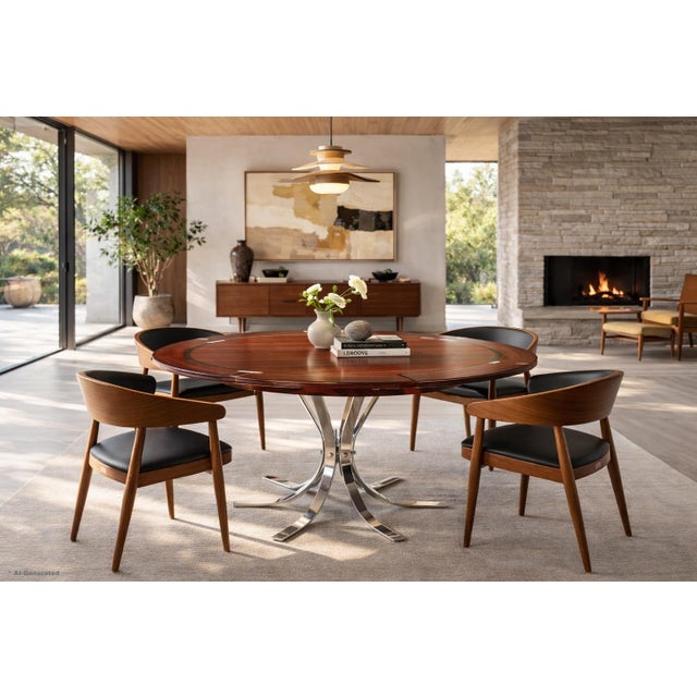 Presenting a remarkable example of Danish Modern craftsmanship, this mid-century dining table by Dyrlund epitomizes both...