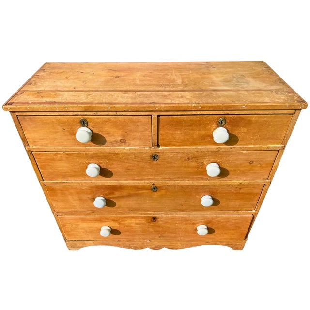 A beautiful and authentic 19th century English white pine chest of drawers, showcasing excellent craftsmanship and...
