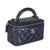 Contemporary Navy Quilted Lambskin Top Handle Vanity Case With Chain For Sale - Image 3 of 9