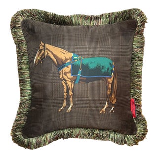Ralph Lauren Prince of Wales Brown Vintage Silk Scarf Pillow 20" For Sale