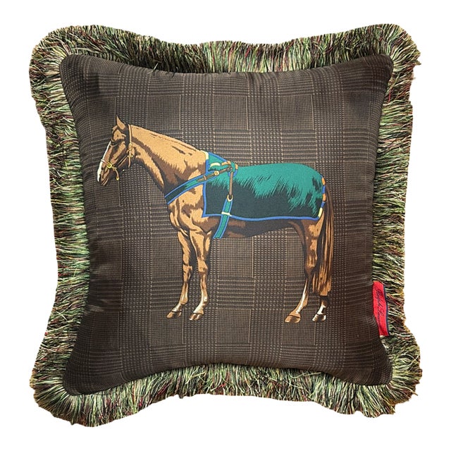 Ralph Lauren Prince of Wales Brown Vintage Silk Scarf Pillow 20" For Sale