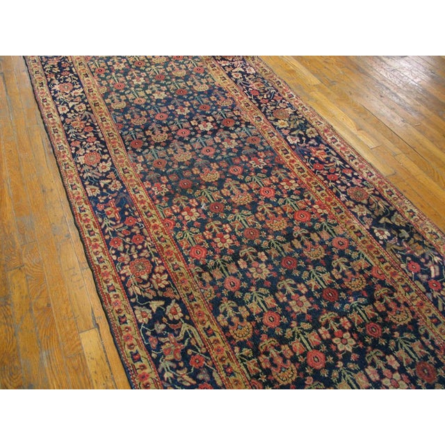 Tribal Traditional Allover-Floral Design in a Navy Background Color Antique Persian Bijar Runner Rug For Sale - Image 3 of 5