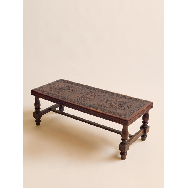 The Vintage Peruvian Leather Carved Coffee Table For Sale - Image 4 of 9