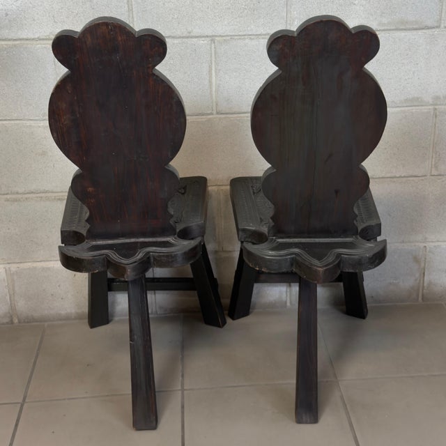 Antique Neo-Renaissance Black Carved Wood Chairs, 19th Century, Set of 2 For Sale - Image 3 of 11