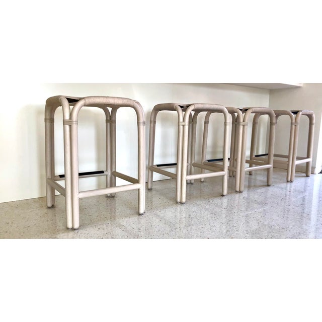 McGuire Furniture Nicole Hollis Rollick Rattan Modern Coastal Woven Counter Stools Set of 4 For Sale In Tampa - Image 6 of 6