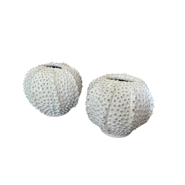 Ceramic Pair of Vintage Italian White Ceramic Sea Urchin Vases For Sale - Image 7 of 12