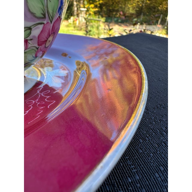 19th Century Imperial Gardner Porcelain Claret Red Floral Plate & Piala Bowl - Set of 2 For Sale - Image 10 of 10