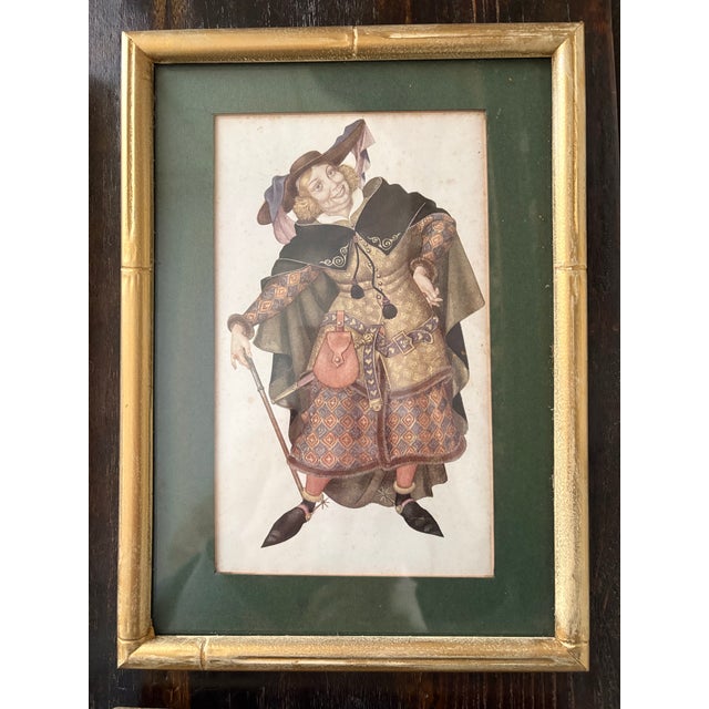 Set of 4 English Vintage “Canterbury Tale” Matted Prints With Gold Wooden Bamboo Frames for Cottage Core & English Cottage Style Decor - View Photos For Sale In New Orleans - Image 6 of 8