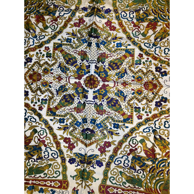 Textile Vintage Gold Brocade Silk Blend Chinoiserie Fringe Tablecloth or Tapestry 55 X 49 For Sale - Image 7 of 17