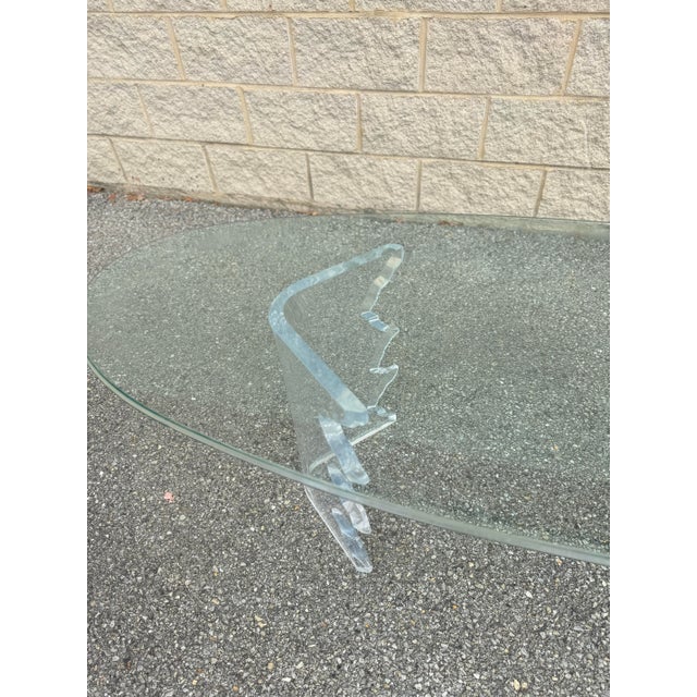 1980s Vintage Lucite and Glass Top Coffee Table For Sale - Image 4 of 9