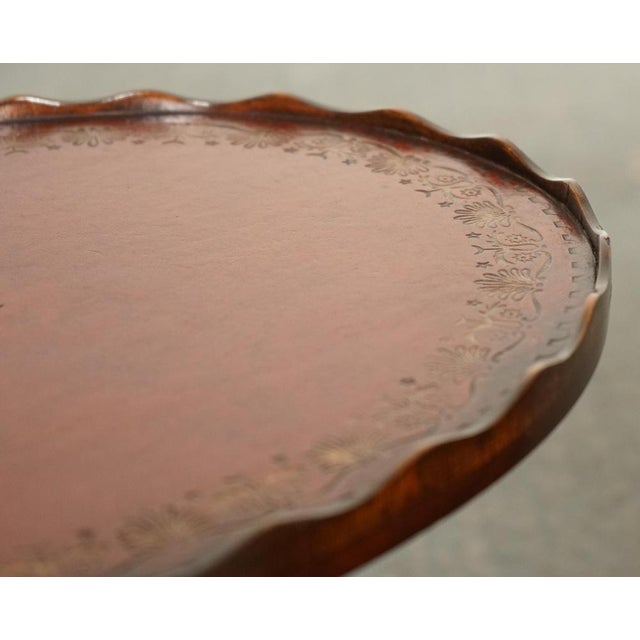 Vintage Yew Wood Burgundy Leather Top Side Table with Pie Crust For Sale - Image 10 of 11