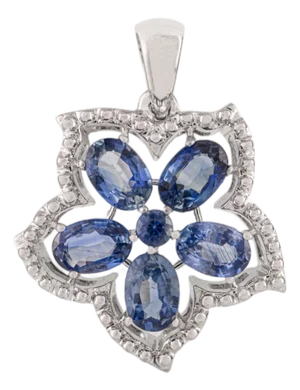 Carat&her Daisy Flower Silver Cluster Pendant With Blue Sapphire & Diamond Accent