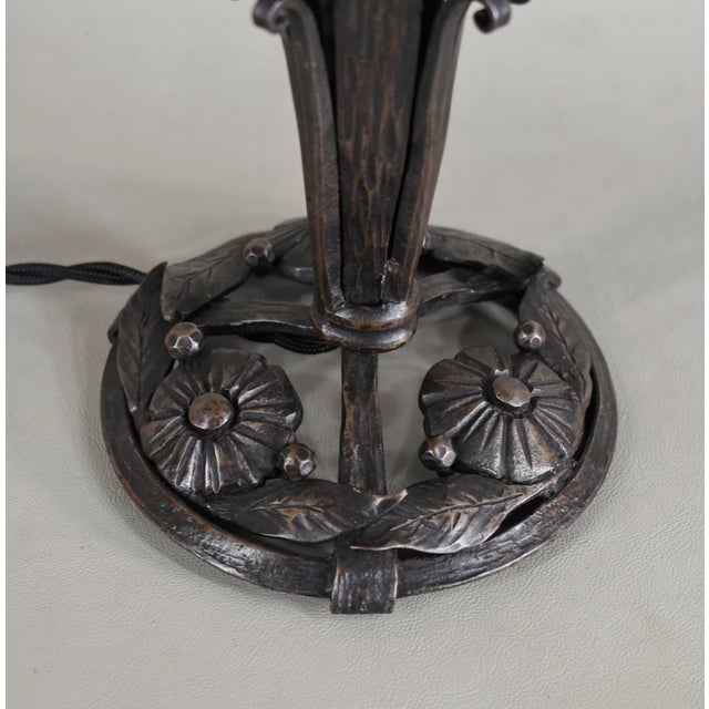 1930s French Art Deco Lamp by René Lalique - Wrought Iron France For Sale - Image 11 of 14