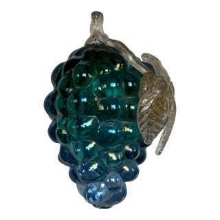 Kugel Style Iridescent Blue Art Glass Bunch of Grapes Sculpture For Sale