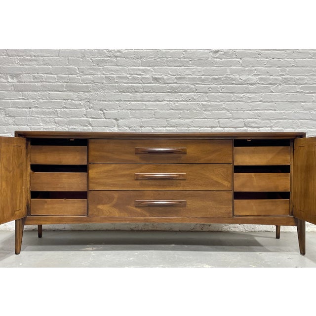 Mid-Century Modern Mid Century Modern Walnut Credenza / Long Dresser by Broyhill Premier, C. 1960's For Sale - Image 3 of 12