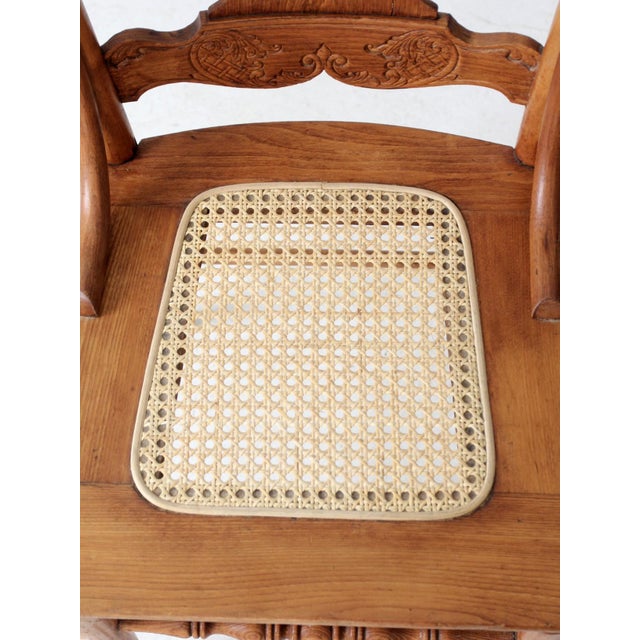 Wood Antique Victorian Press Back Oak Chair With Cane Seat For Sale - Image 7 of 15