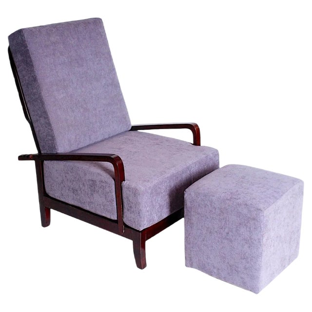 Set of Art Deco Adjustable Armchair with Footstool, 1930s For Sale