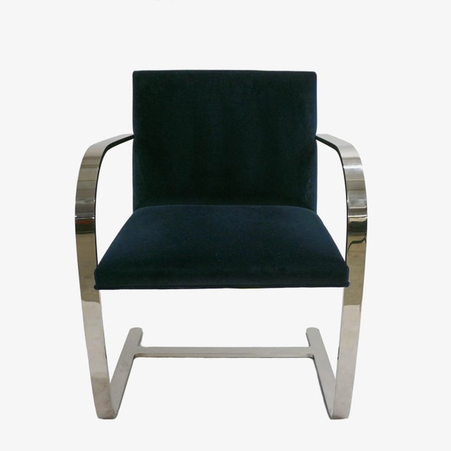 Knoll Brno Flat-Bar Chair Upholstered in Navy Velvet, Steel Frame For Sale - Image 4 of 5