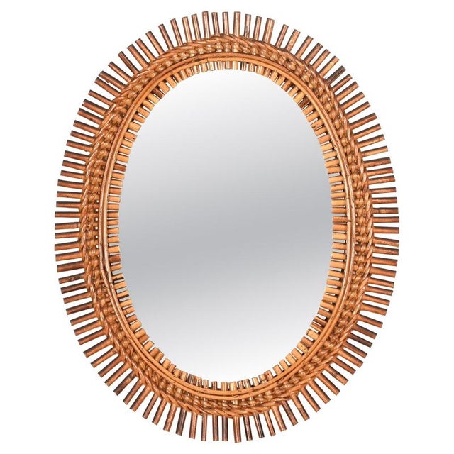 Organic Oval Mirror in Bamboo, Rattan and Wicker by Franco Albini, Italy, 1960s For Sale - Image 13 of 13
