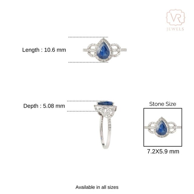 14k White Gold 1.22 Carat Blue Sapphire & Diamond Statement Halo Ring Size 5 For Sale - Image 12 of 16