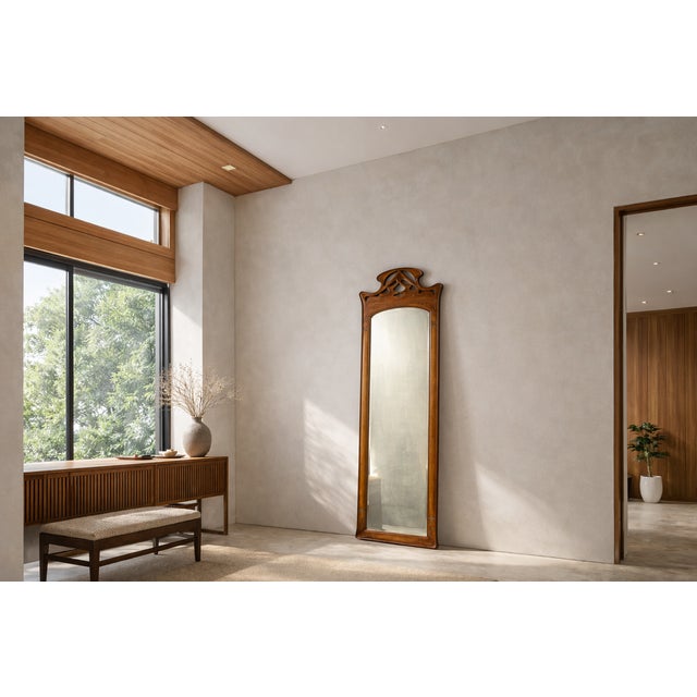 Large Art Nouveau Standing Mirror in Walnut, France, 1900s For Sale - Image 11 of 12