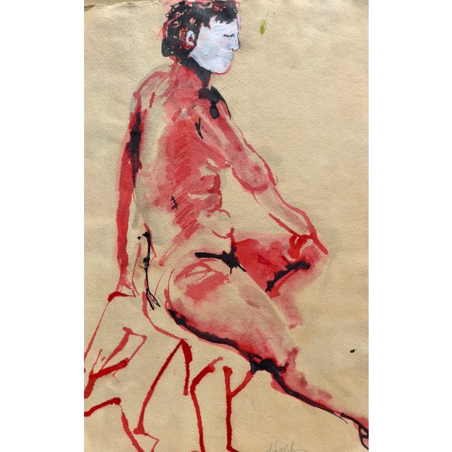 Contemporary "Red Man" Ink Drawing by Artist Martha Holden For Sale In Los Angeles - Image 6 of 6