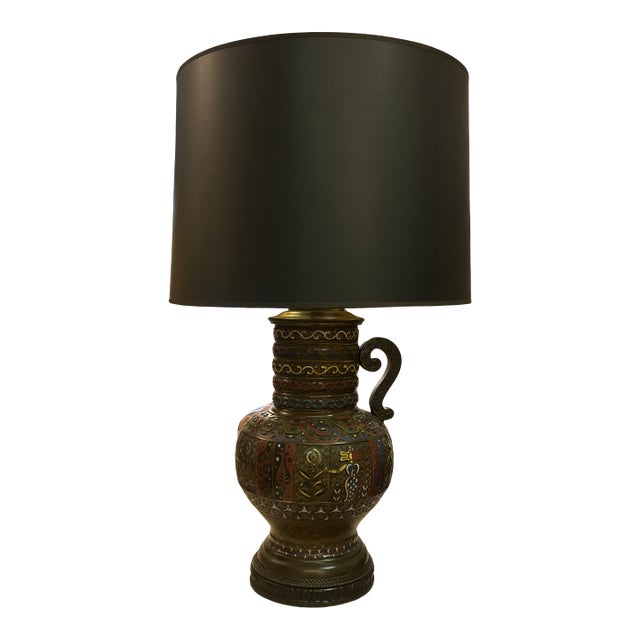 Antique Japanese Champleve Enamel & Bronze Urn Style Table Lamp For Sale