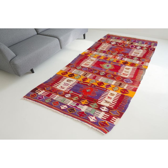 Red Mid 20th Century Handwoven Multi-Panel Tribal Area Kilim For Sale - Image 8 of 10