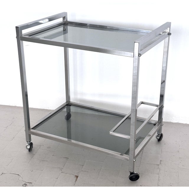 Mid-Century Italian Chrome and Glass Two Tier Rolling Bar Cart, 1970s For Sale - Image 17 of 17