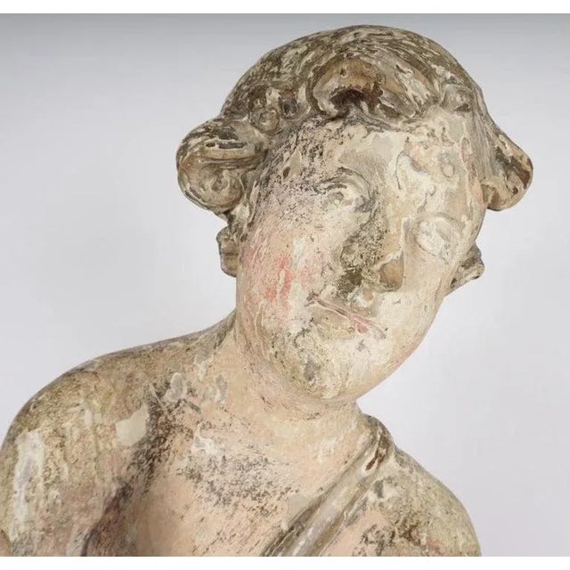 Wood 17th Century Italian Carved and Polychrome Angel Figures - a Pair For Sale - Image 7 of 11