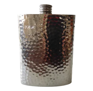 Vintage Hammered Silverplate Flask With Engraved Initials