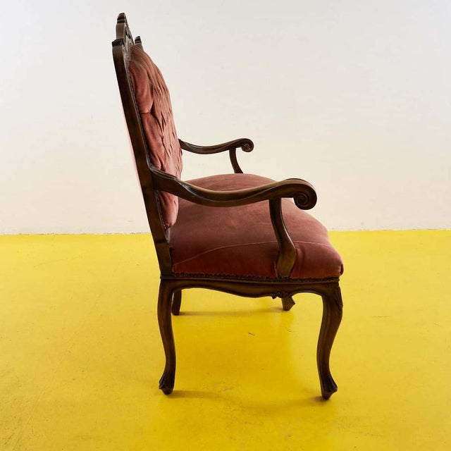 Wood Vintage Sofa in Carved Wood and Velvet For Sale - Image 7 of 9