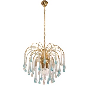 Lady Victoria Chandelier With Blue and Transparent Pendants, Murano Glass, 1970s