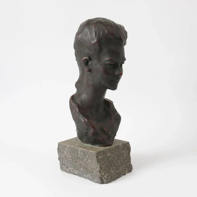 Gray Vintage Ceramic Bust of a Girl by Ernest Patris, 1960s For Sale - Image 8 of 9
