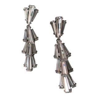 Diamond-Esque Crystal Dangle Earrings Art Deco Style, Pair For Sale