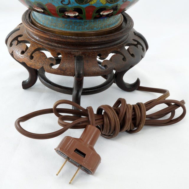 Antique Chinese Cloisonné Enamel Table Lamp C1920 For Sale - Image 16 of 17