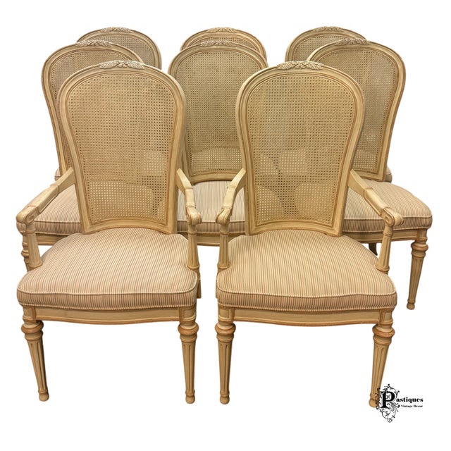 White Vintage Drexel Heritage Shabby Chic Cane Back Dining Chairs - Set of 8 For Sale - Image 8 of 12