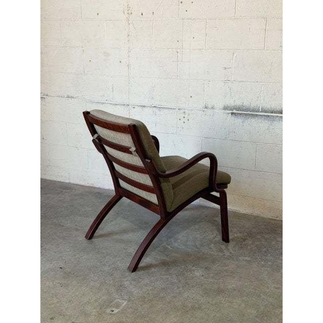 Brown Rosewood Bentwood Lounge Chair With Grey Upholstery Danish Mid-Century Modern 1970s For Sale - Image 8 of 8