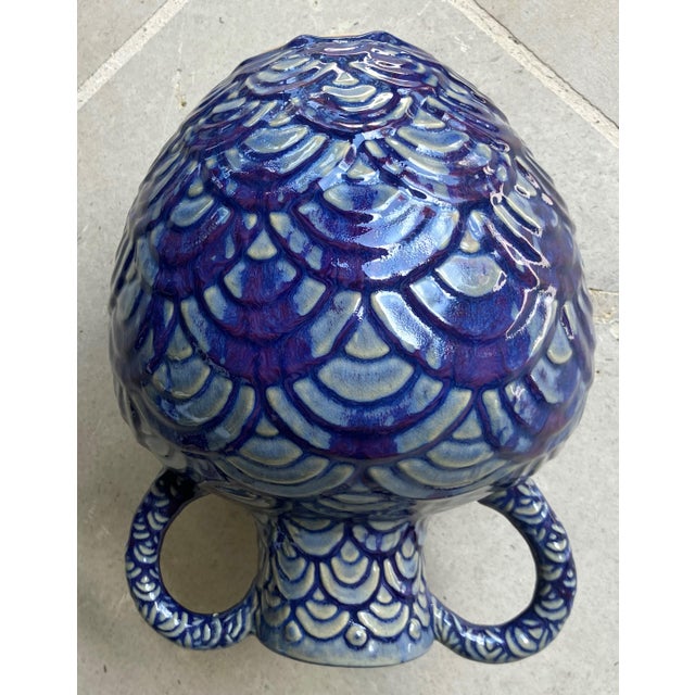 Ceramic Late 20th-Century Safi-Style Earthenware Dual-Handled Pottery Vessel Drenched in Deep Cobalt Blue & Byzantium Purple, Mexico For Sale - Image 7 of 18