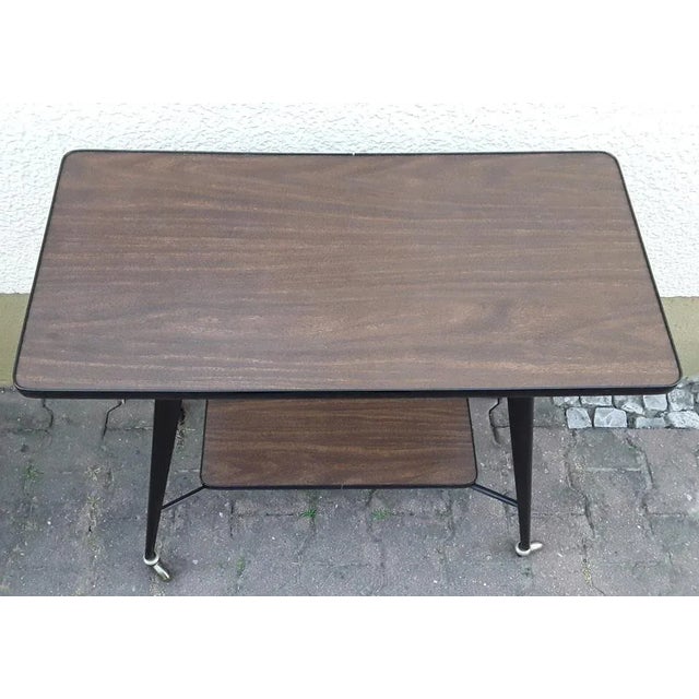 Vintage Side Table on Casters with Black Lacquered Metal Frame, Top & Shelf in Formica Coated Chipboard, 1960s For Sale - Image 3 of 8
