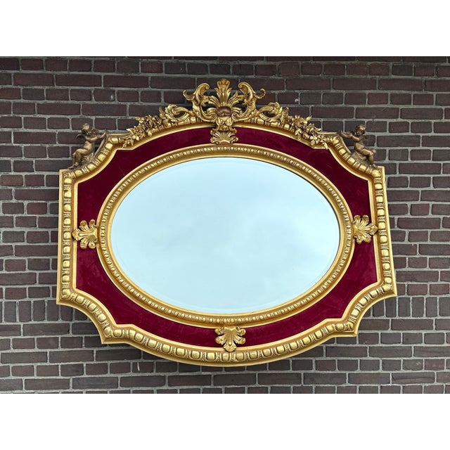 French 1980 French Louis XVI Gold Velvet Wood Wall Mirror 1 Piece For Sale - Image 3 of 13