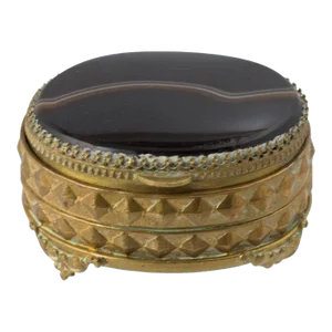 Victorian Brass & Agate Oval Box