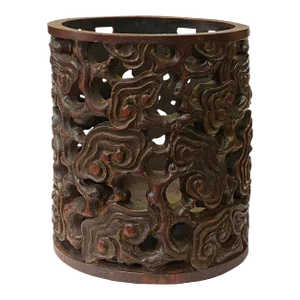 Chinese Bamboo Scroll Cloud Carving Brush Pen Holder / Brush Pot