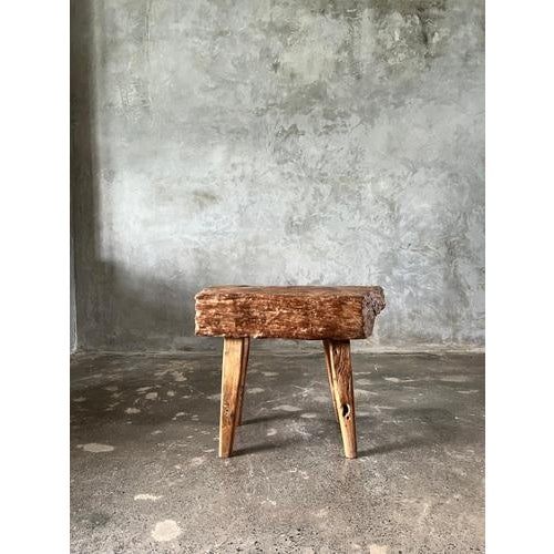 Small Organic Blond Asian Teak Quadripod Bench, Sepuluh For Sale - Image 9 of 18