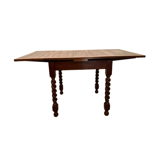 Arts & Crafts Antique Expanding Pub Kitchen Table Barley Twist Legs Quarter Sawed Oak For Sale - Image 3 of 13