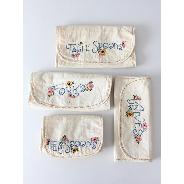 Mid 20th Century Vintage Embroidered Silverware Holder Set of 4 For Sale - Image 5 of 16
