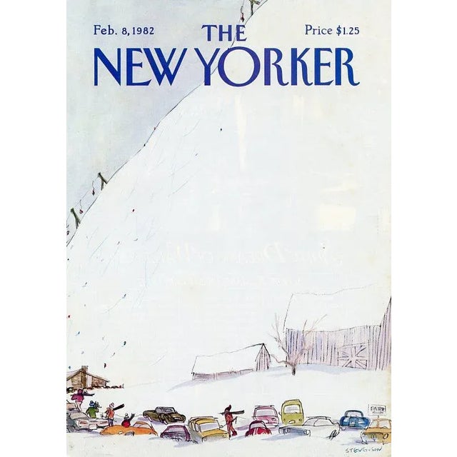 Original vintage New Yorker magazine cover dated February 8, 1982 featuring a Winter Sports and Skiing theme. Based on an...